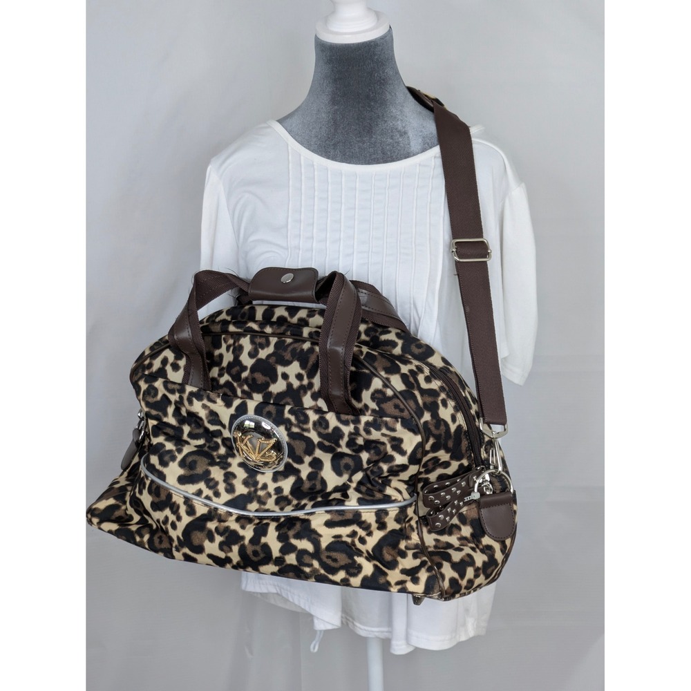 Kathy Van Zeeland Leopard Weekender Duffel Travel Bag Carry On Shoulder 21"